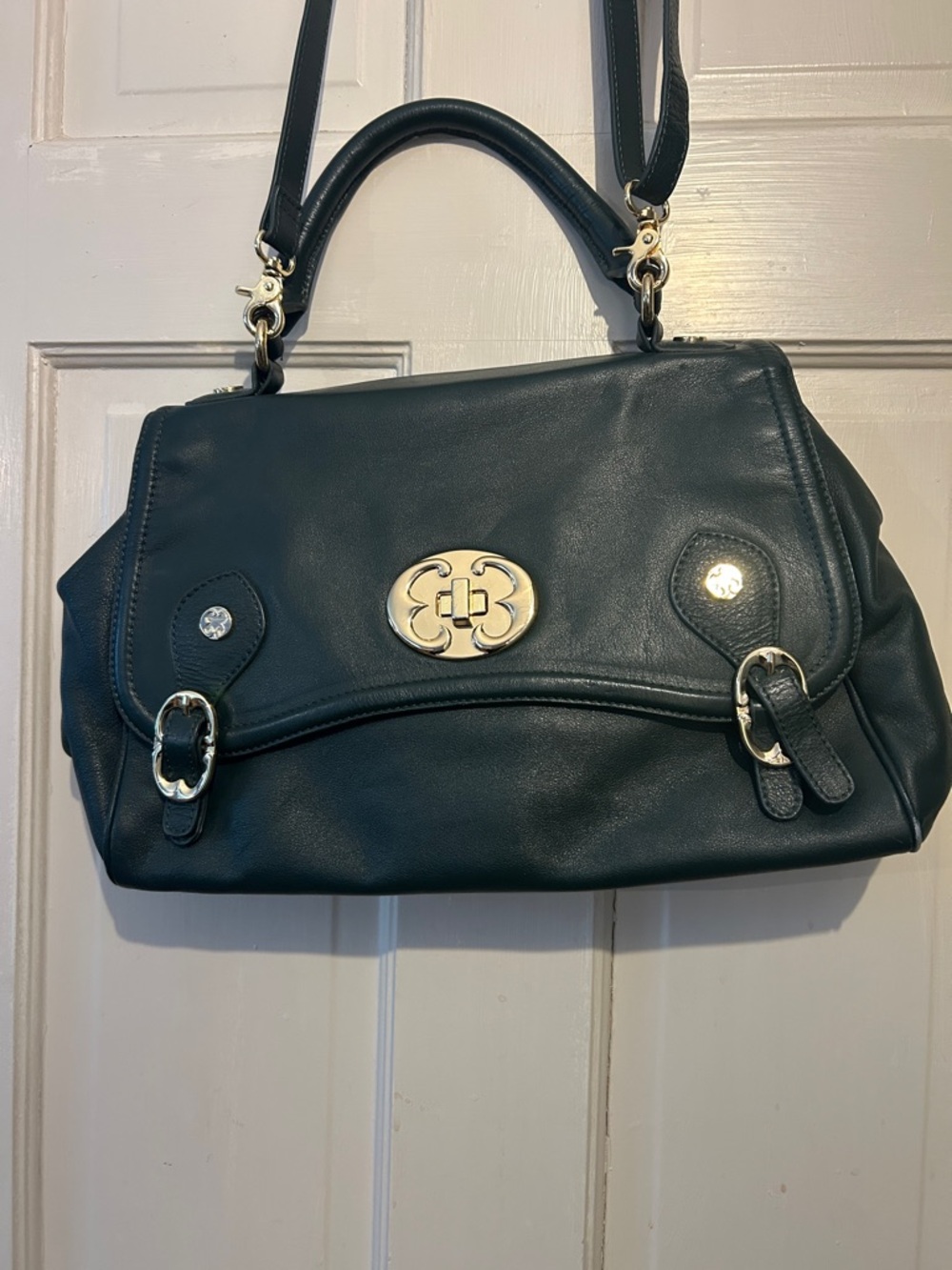Emma Fox Black Leather Satchel with Gold Hardware